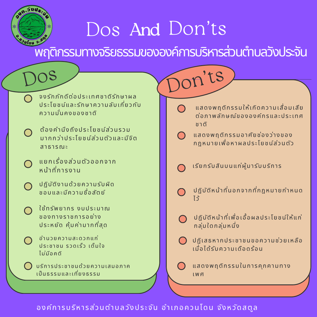 แนวปฏิบัติ Dos&Don’ts การดำเนินการตามมาตรการเสริมสร้างมาตรฐานทางจริยธรรม ปี 2568